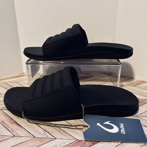 Olukai Maha 'Olu Men's 9 Recovery Slide Black Sandals Beach Pool 10517-4040